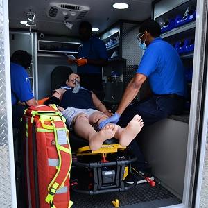 Students working in the ambulance simulator.